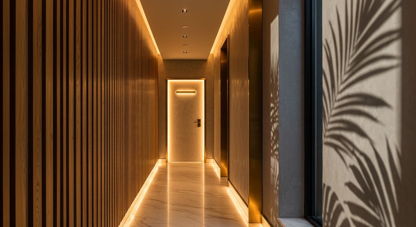 Luxury resort spa corridor with a Serotonin Active suite entrance
